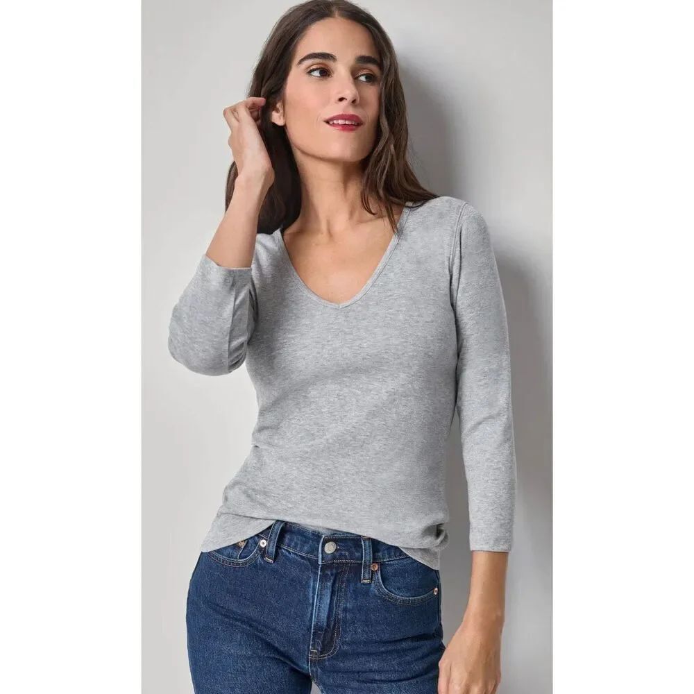 Lilla P 3/4 SLEEVE V-NECK in Heather Grey NWT Size X-Large